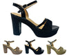 Glitter Block Platform Ankle Strap Heel Shoes