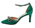 Ankle Strap Satin Diamante Open Court Shoes