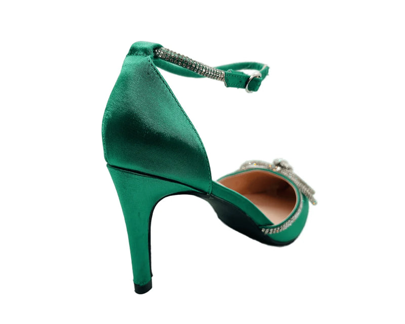 Ankle Strap Satin Diamante Open Court Shoes