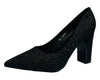 Women's Glitter Block Heel Court Shoes for Office and Formal Occasions