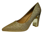 Women's Glitter Block Heel Court Shoes for Office and Formal Occasions