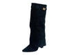 Women's Faux Suede Calf High Fold Over Block Heel Fashion Walking Boots