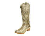 Women's Embroidered Western Cowboy Mid Calf Boots Ladies Faux Leather Shoes