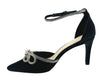 Ankle Strap Satin Diamante Open Court Shoes