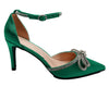 Ankle Strap Satin Diamante Open Court Shoes