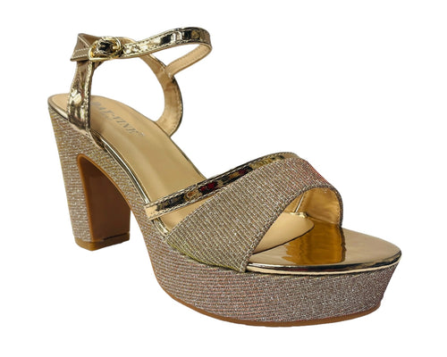 Glitter Block Platform Ankle Strap Heel Shoes