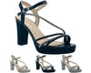 Ankle Strap Diamante Block Heel Shoes