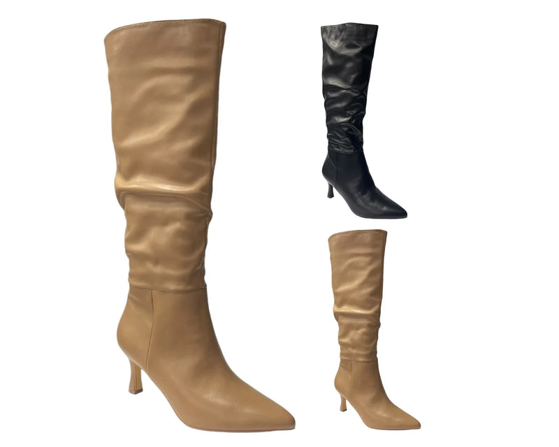 Women's BYJ6108 Faux Leather Knee High Zip Boots