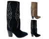 Rhinestone Calf High Fold Over Faux Suede Boots