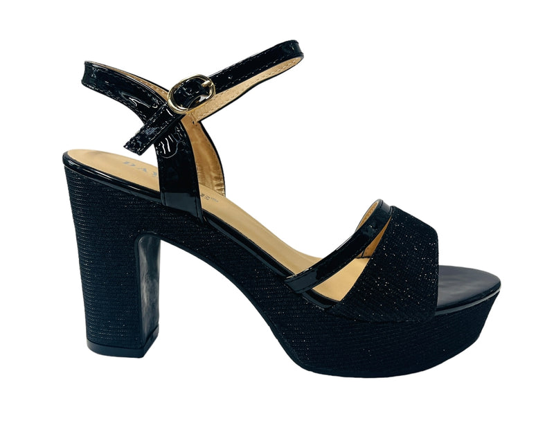 Glitter Block Platform Ankle Strap Heel Shoes