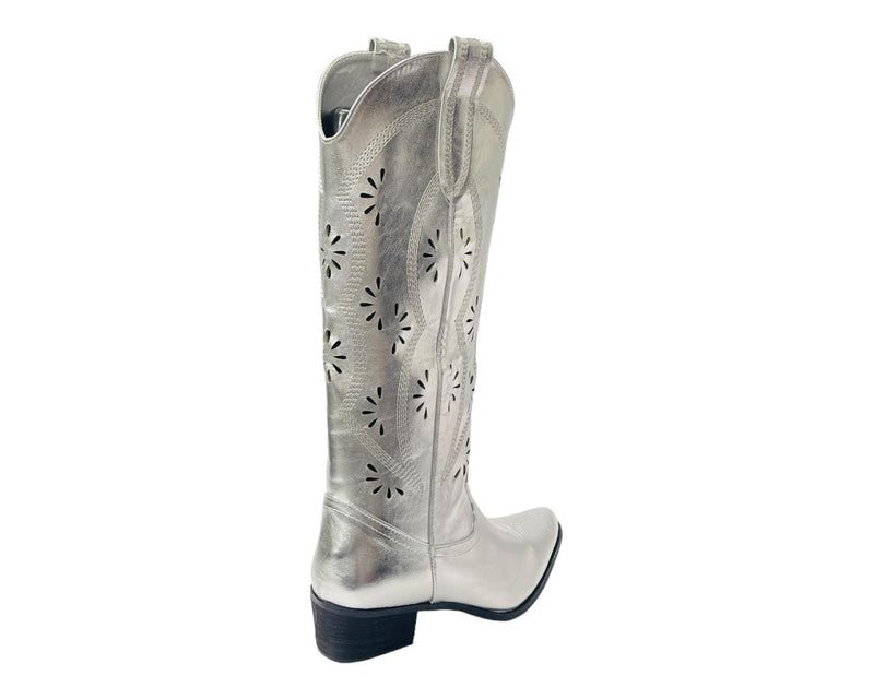 Women's Embroidered Western Cowboy Mid Calf Boots Ladies Faux Leather Shoes