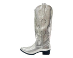 Women's Embroidered Western Cowboy Mid Calf Boots Ladies Faux Leather Shoes