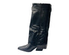 Faux Leather Calf High Fold Over Zip Boots