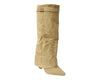 Women's Faux Suede Calf High Fold Over Block Heel Fashion Walking Boots