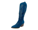 Embroidered Denim Knee High Cowboy Boots