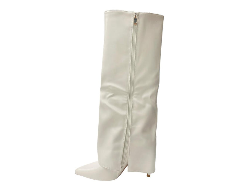 Women s Knee High Fold Over Pointed Heel Boots Winter Shoes Poshwalk