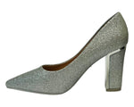 Women's Glitter Block Heel Court Shoes for Office and Formal Occasions