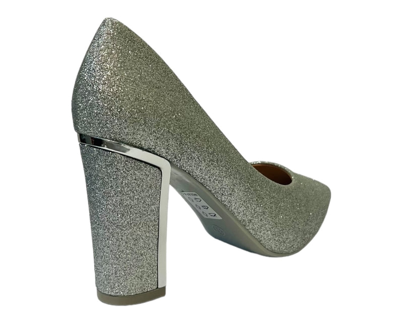 Women's Glitter Block Heel Court Shoes for Office and Formal Occasions