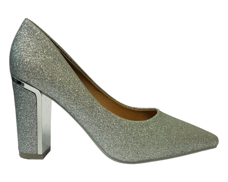 Women's Glitter Block Heel Court Shoes for Office and Formal Occasions