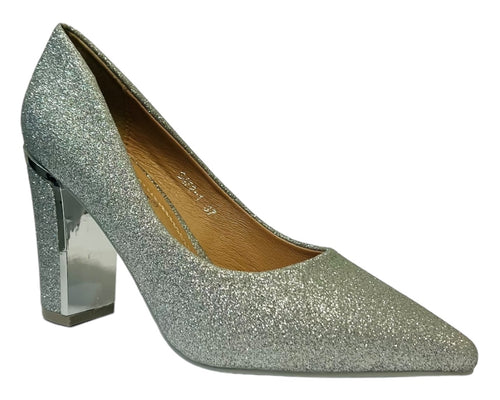 Women's Glitter Block Heel Court Shoes for Office and Formal Occasions