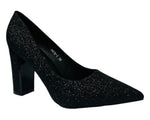 Women's Glitter Block Heel Court Shoes for Office and Formal Occasions