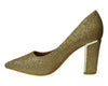 Women's Glitter Block Heel Court Shoes for Office and Formal Occasions