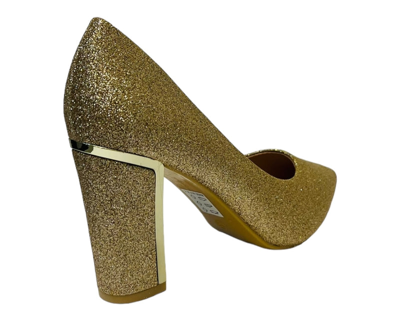 Women's Glitter Block Heel Court Shoes for Office and Formal Occasions