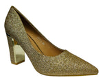 Women's Glitter Block Heel Court Shoes for Office and Formal Occasions