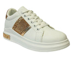 Women's Chunky Sole Lace Up Faux Leather Trainers