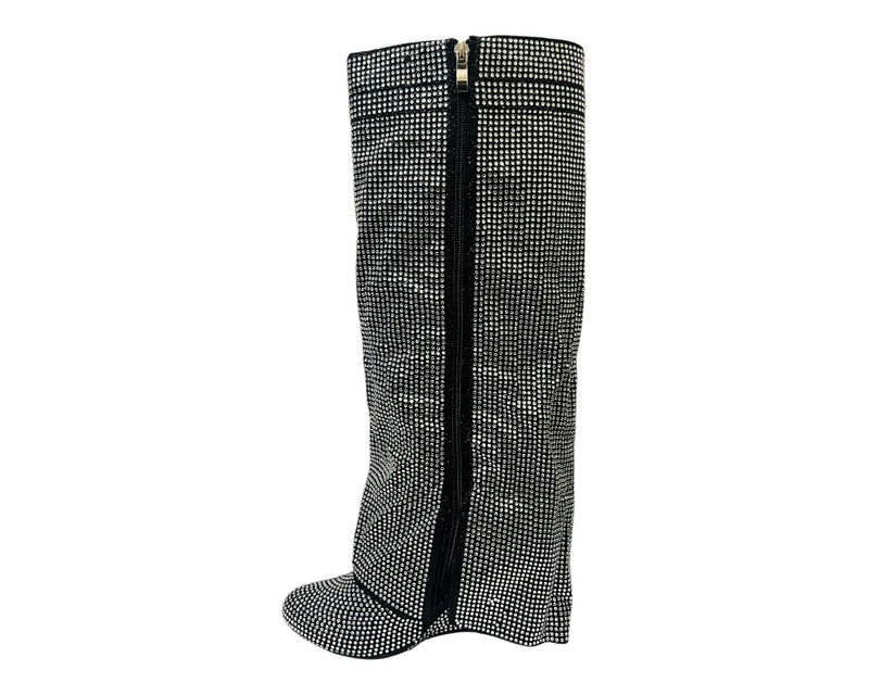 Women's Winter All Over Rhinestone Knee High Zip Boots wedge Shoes