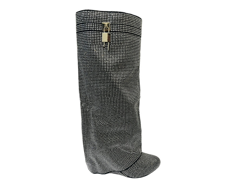 Women's Winter All Over Rhinestone Knee High Zip Boots wedge Shoes