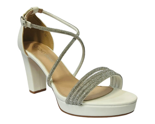 Women's Ankle Strap Diamante Block Heel Shoes