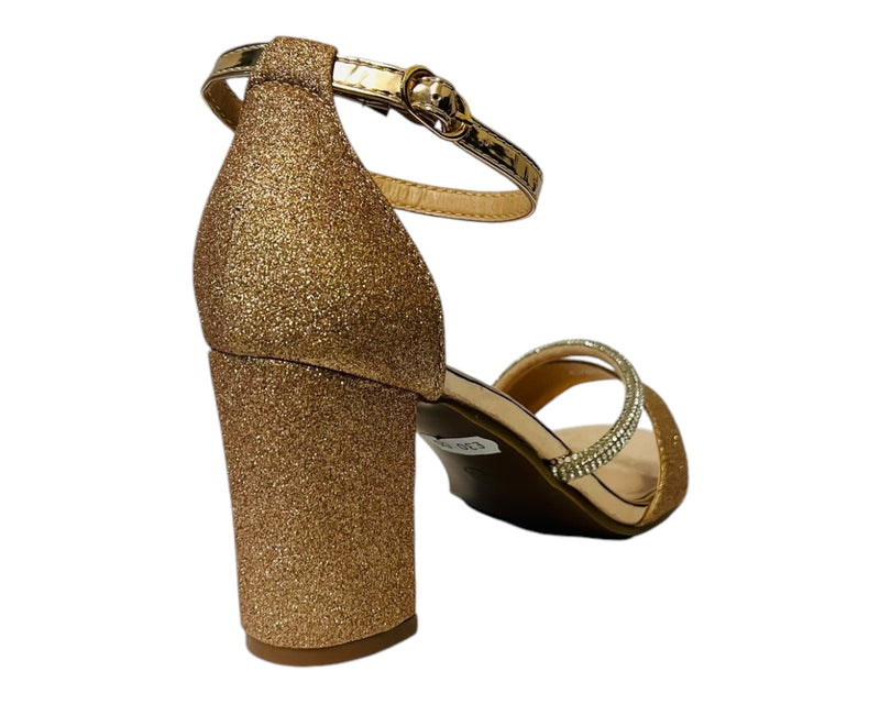 Mulanka Ankle Strap Glitter Block Heel party Shoes