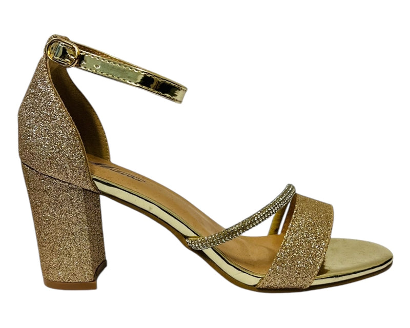 Mulanka Ankle Strap Glitter Block Heel party Shoes