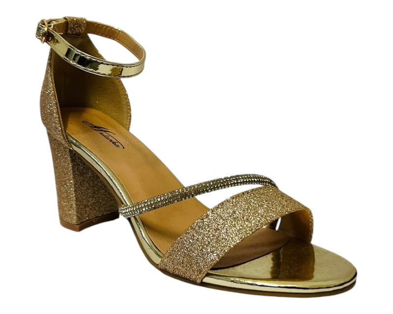 Mulanka Ankle Strap Glitter Block Heel party Shoes