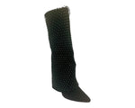 Women's Block Heel Kneel High Diamante Fishnet Boots