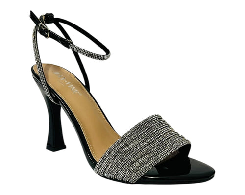 Women's Ankle Strap Diamante Spool Heel Shoes