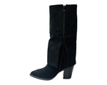 Rhinestone Calf High Fold Over Faux Suede Boots