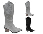 All Over Rhinestone Calf Length Zip Boots